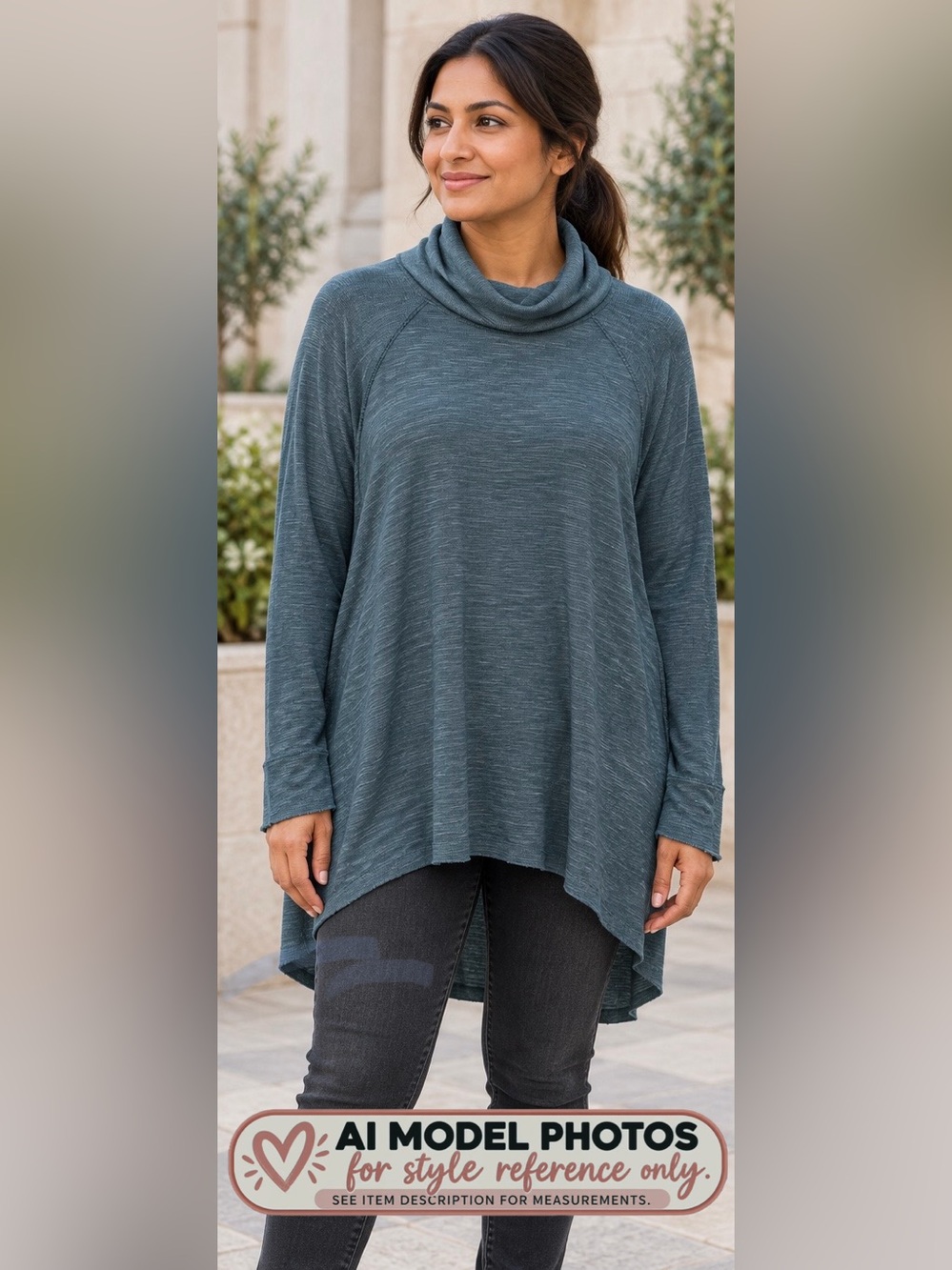 Free People We The Free Lover Split Back Cowl Neck Tunic Top Teal - Size Large -